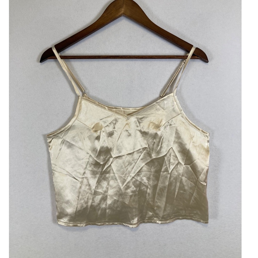 Y2K Aesthetic Champagne Gold Satin Camisole Women Size Medium V-Neck Adjustable